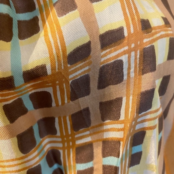 JACQUES PIAGET vintage scarf,circa 1960s, gold, brown and orange geometric print - Picture 4 of 4